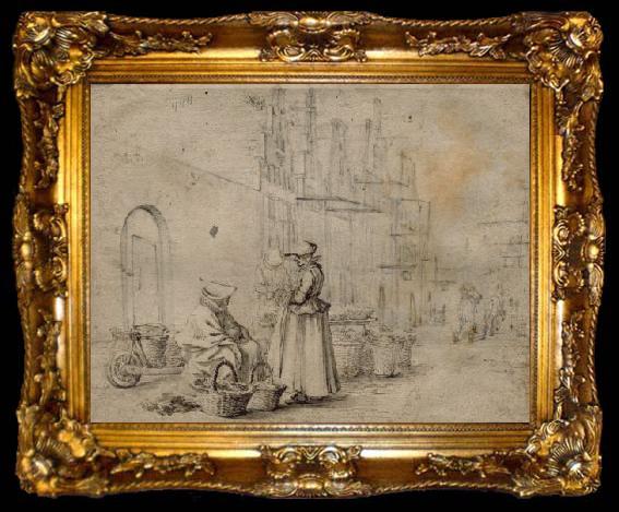 framed  Gerard ter Borch the Younger Market in Haarlem, ta009-2